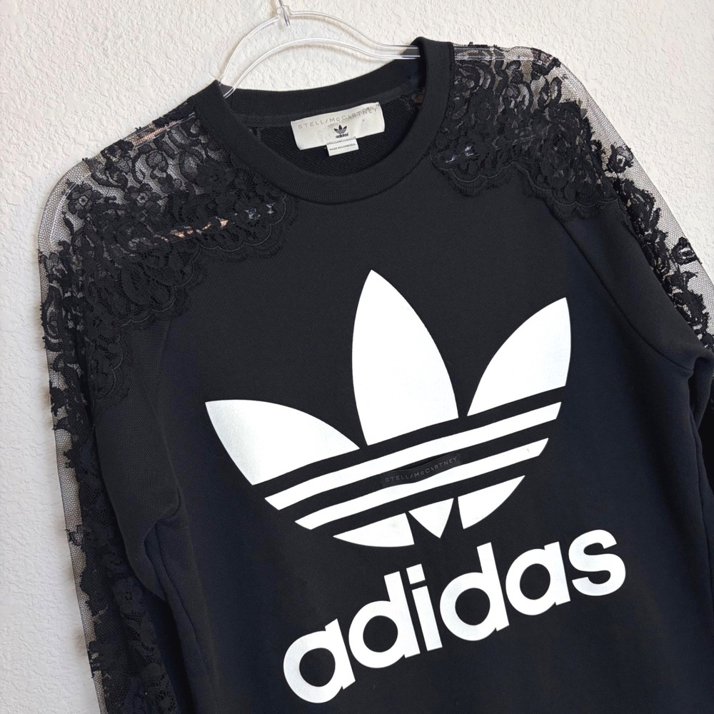 Adidas Stella McCartney Black Lace Trefoil Logo Sweatshirt Womens Small